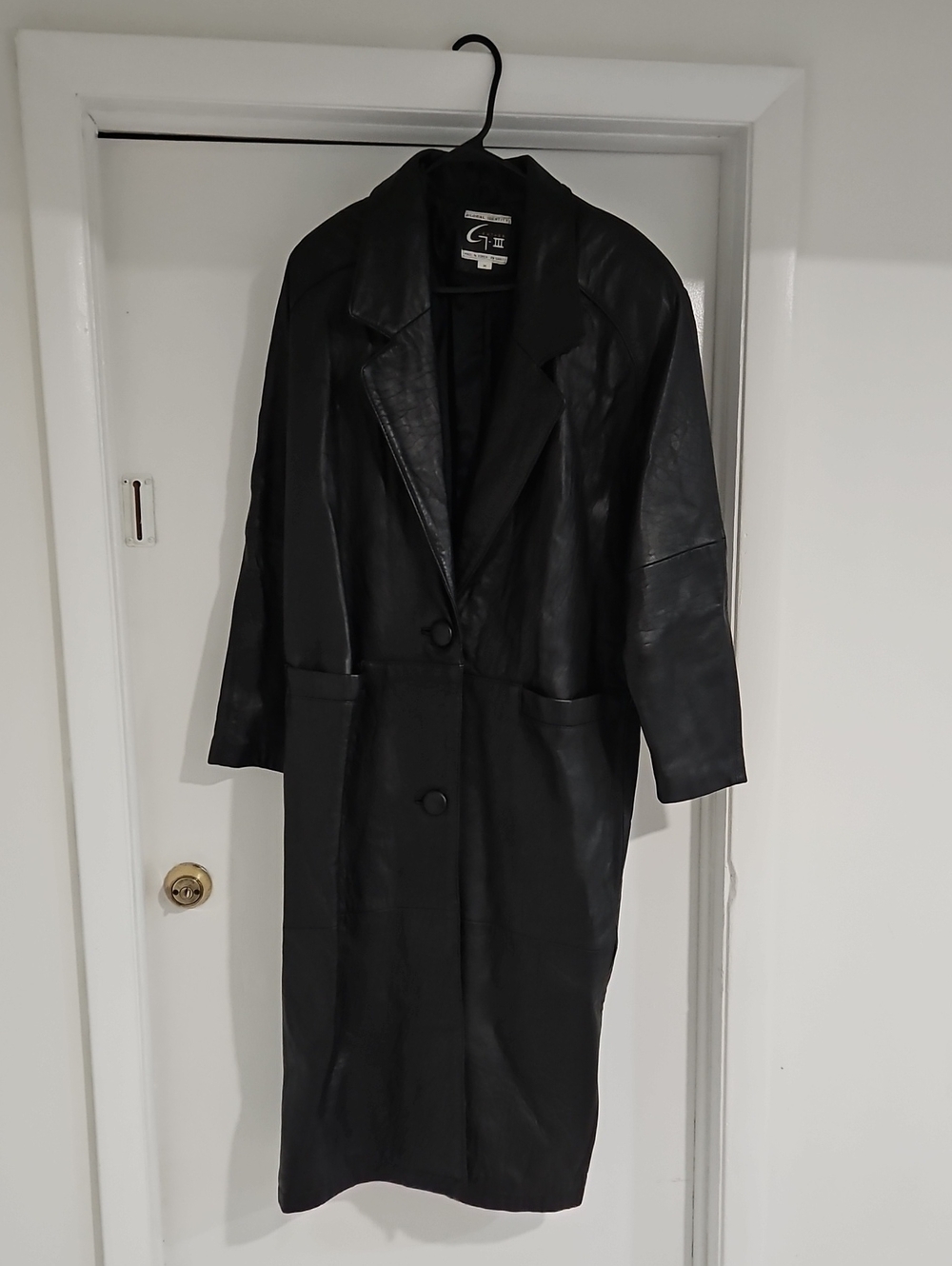 Women's Black Leather Long Coat by G I L